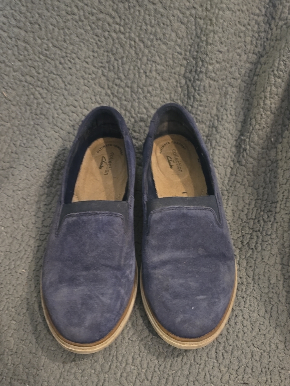 Clarks Navy Suede Slip-On Flats